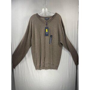 Hart Schaffner Marx 2XT Extra Fine Merino Wool Pullover V-Neck Sweater Beige
